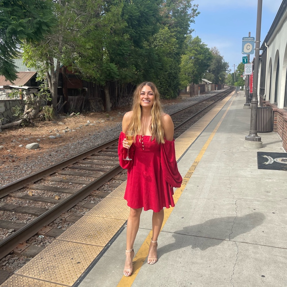 Make The Call Red Button-Up Long Sleeve Mini Dress - image 4